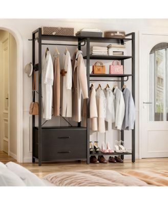 Reversible Hanging Clothes Rack with Drawers and Shelves