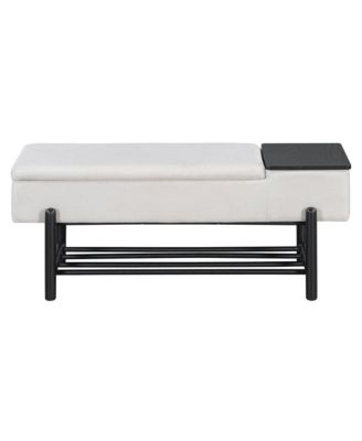 Entryway Shoe Bench with Cushion Top, Flip-Top Storage Compartment and Lower Rack for Hallway, Living Room and Foyer