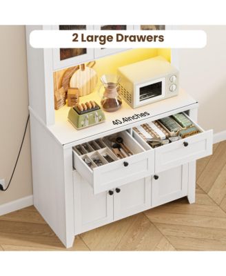 Pantry Cabinet with Charging Station, Kitchen Hutch with Storage Drawers and Adjustable Shelves