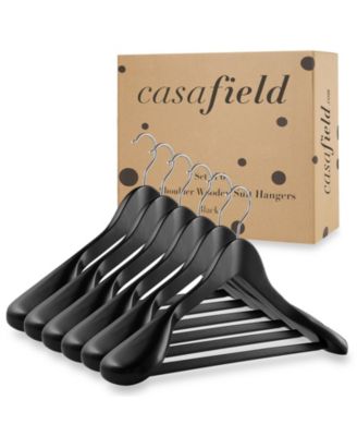 Wide Shoulder Wooden Suit Hangers, Non-Slip Pant Bar & Swivel Hook, Walnut - Set of 6