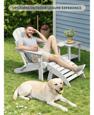 Folding Adirondack Ottoman Set of 2 - HDPE All-Weather Outdoor Footrests for Patio, Deck, Lawn, Poolside - Weather-Resistant