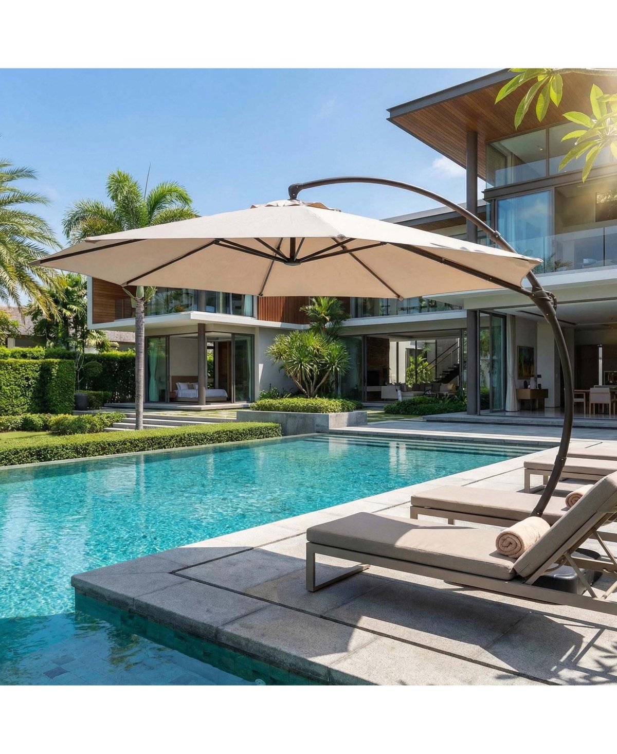 Boyel Living 12ft Luxury Cantilever Patio Umbrella with Weighted Base, Champagne