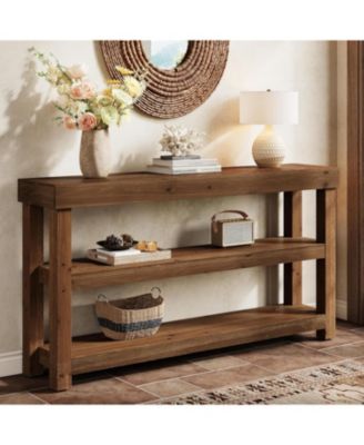 63-Inch Solid Wood Entry Console Table,arrow Sofa Table Behind The Couch, Entryway Furniture with Storage Shelves