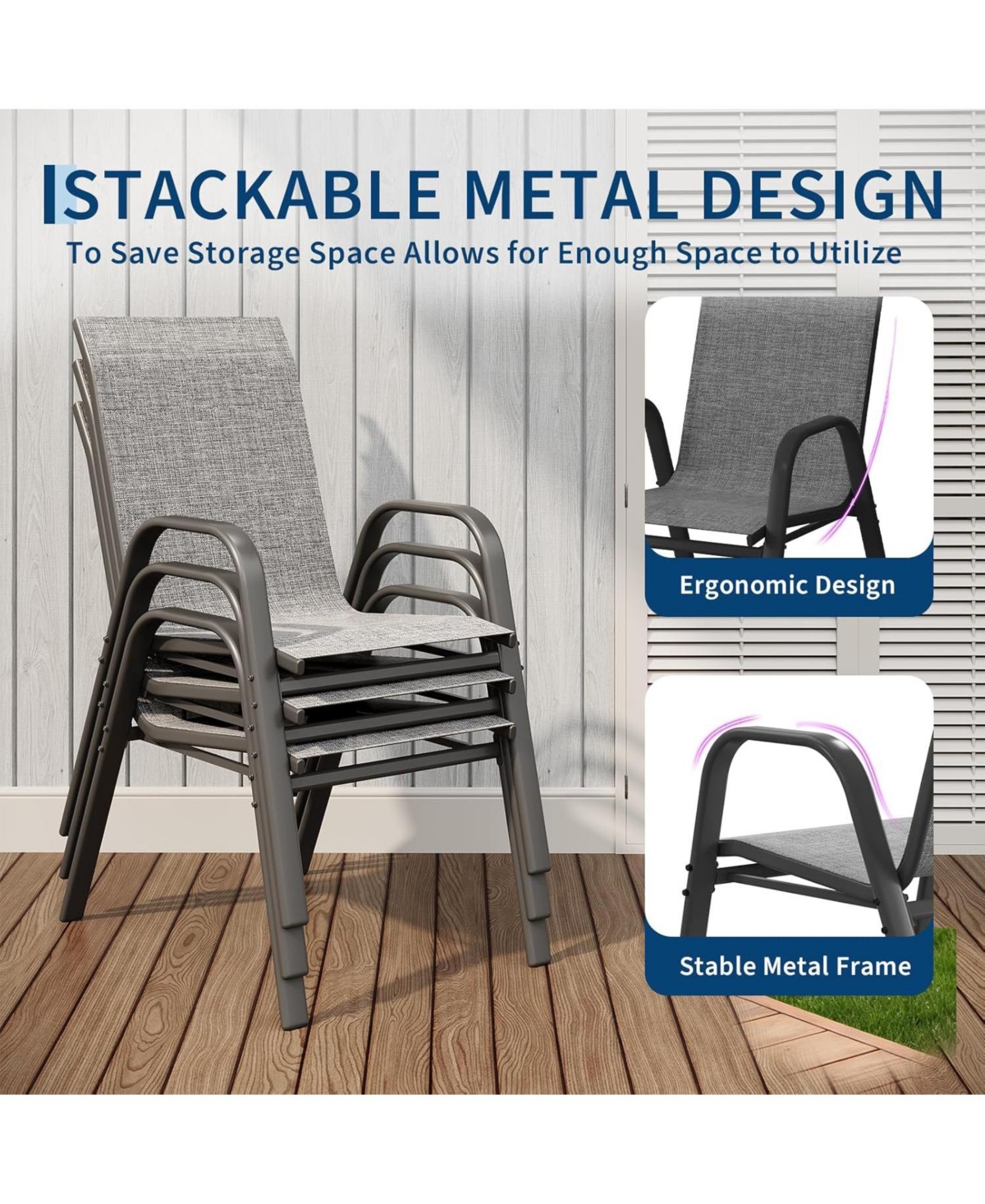 gaomon Patio Chairs Set of 4, Outdoor Stackable