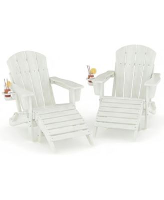 Folding Adirondack Chair Set of 4 with Ottoman, HDPE Outdoor Patio Chair with Cup Holder, All Weather Resistent Wooden Textured for patios