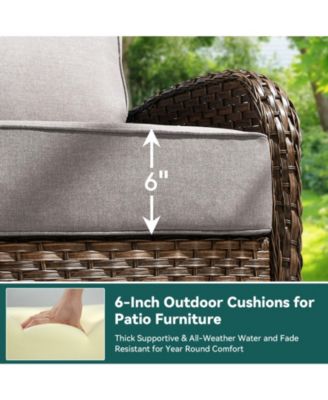 7-Piece Brown Wicker Patio Conversation Set with 6 in. Olefin Cushions/Patio Swivel Chairs with Sofa