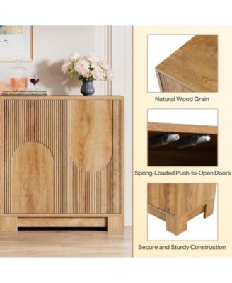 57.5" Modern Vintage Sideboard, Stainless Steel & Wood, Push to Open Storage Cabinet/TV Stand