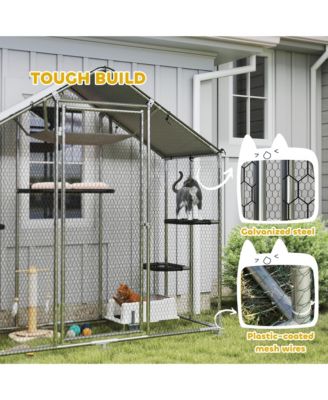 Walk-in Catio Outdoor Cat Enclosure with Waterproof Cover & Hammock