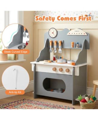 Wooden Play Kitchen for Kids with Clock Pretend Play Set 3