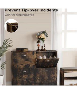 Hidden Slim Narrow Shoe Rack Cabinet - Waterproof MDF Wood Shoe Cabinet with 4 with Flip-Top Drawers for Entryway, Foyer, Hallway