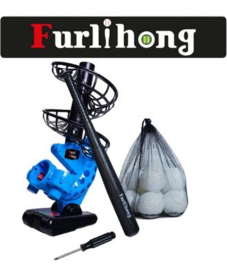 Portable Baseball Pitching Machine with Bat and 12 Training Balls Battery Powered with 3 Adjustable Launch Angles for Kids and Beginners