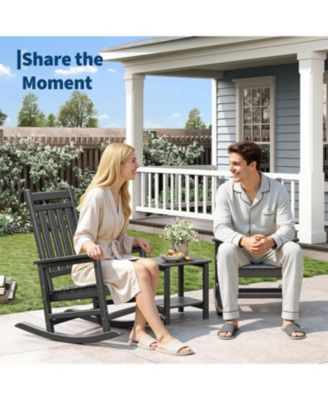 HDPE Rocking Chair Outdoor Set of 2  Poly High Back Porch Rocker Chairs for Adults All Weather Resistant Furniture for Patio Front Porch