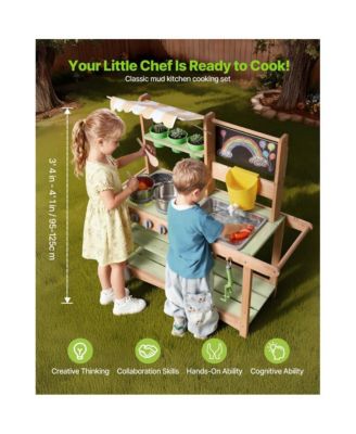 Kids Outdoor Mud Kitchen Playset with Sink, Canopy & Accessories