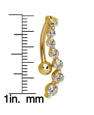 Solid 14k Gold 14g Journey Cubic Zirconia S-shape Top Mount Belly Button Ring