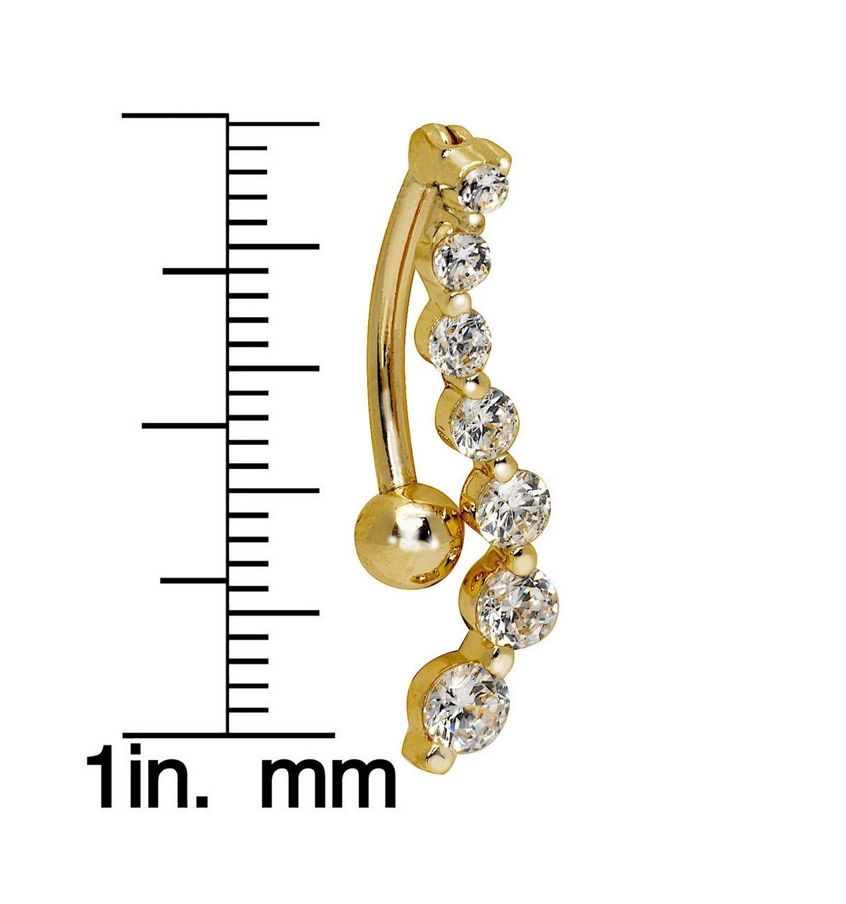Curata Jewelry Solid 14k Gold 14g Journey Cubic Zirconia S-shape Top Mount Belly Button Ring