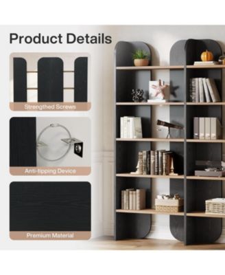 70.87-Inch Tall Double Wide Bookcase with Open Shelves, Set of 2