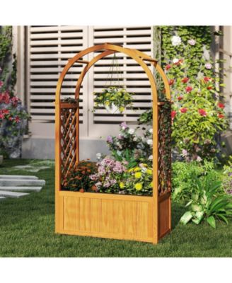 Outdoor Wooden Garden Bed with Lattice Trellis and Arch