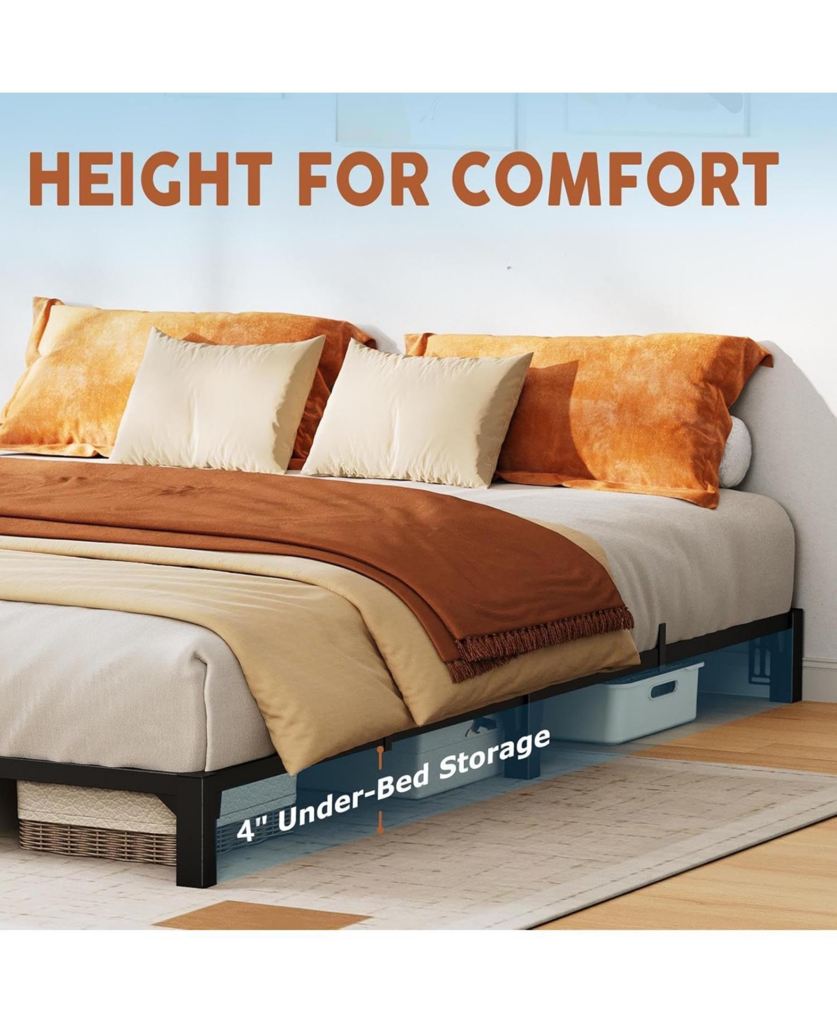 gaomon Bed Frame, Heavy Duty Metal Platform Bed Frame with Durable Iron Slat Support and Legs, No Box Spring Required, No Screws Needed