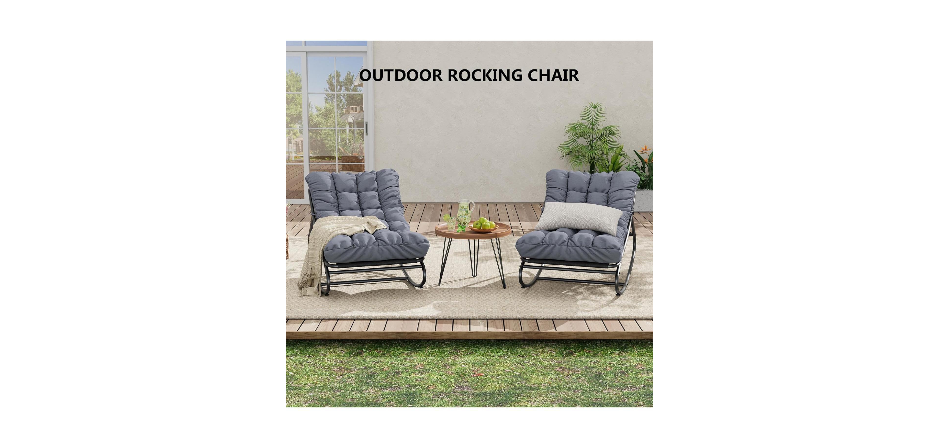 gaomon 2 Pcs Outdoor Rocking Papasan Chairs, Lounging Chair with Removable Cushions, Sturdy Metal Frame, Padded Seat for Patio, Garden, Nursery
