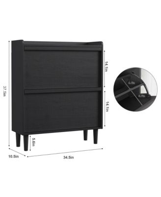 Entryway Wooden Shoe Cabinet, 2 Flip Drawers + Adjustable Shelf Organizer