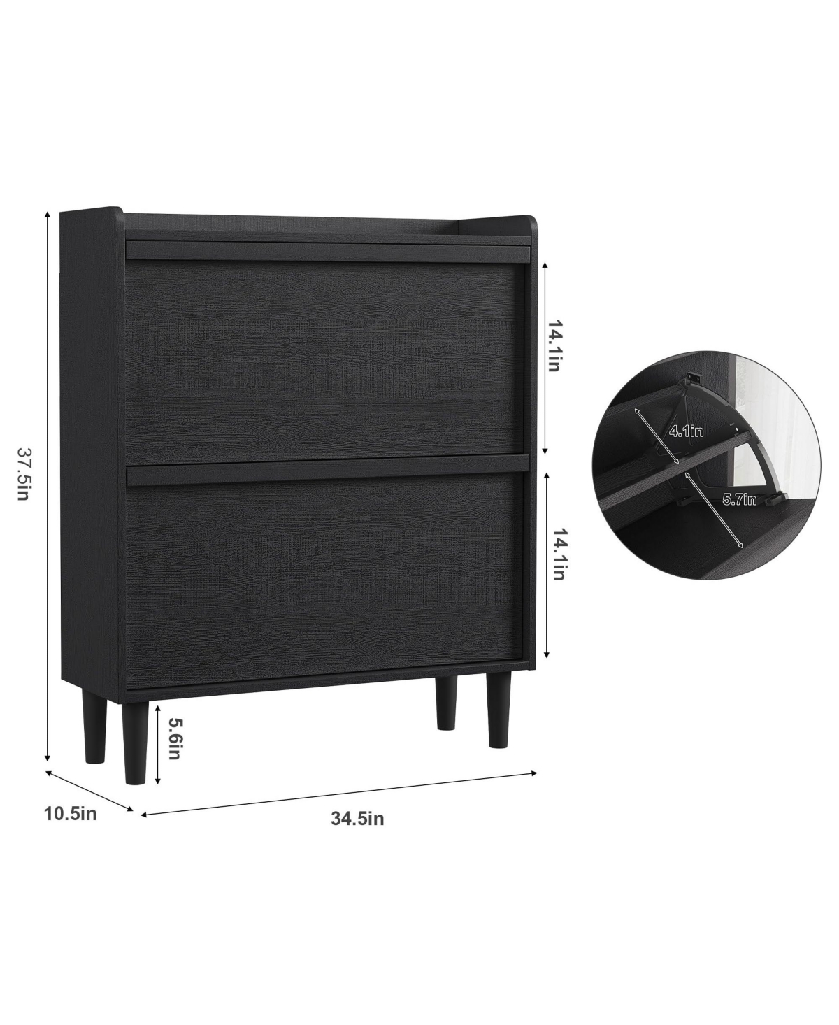 gaomon Entryway Wooden Shoe Cabinet, 2 Flip Drawers + Adjustable Shelf Organizer