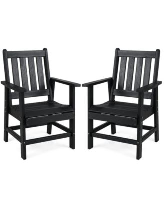 Patio Dining Chairs Set of 2 w/Wide Armrests Curved Seat Wood Grain for Backyard