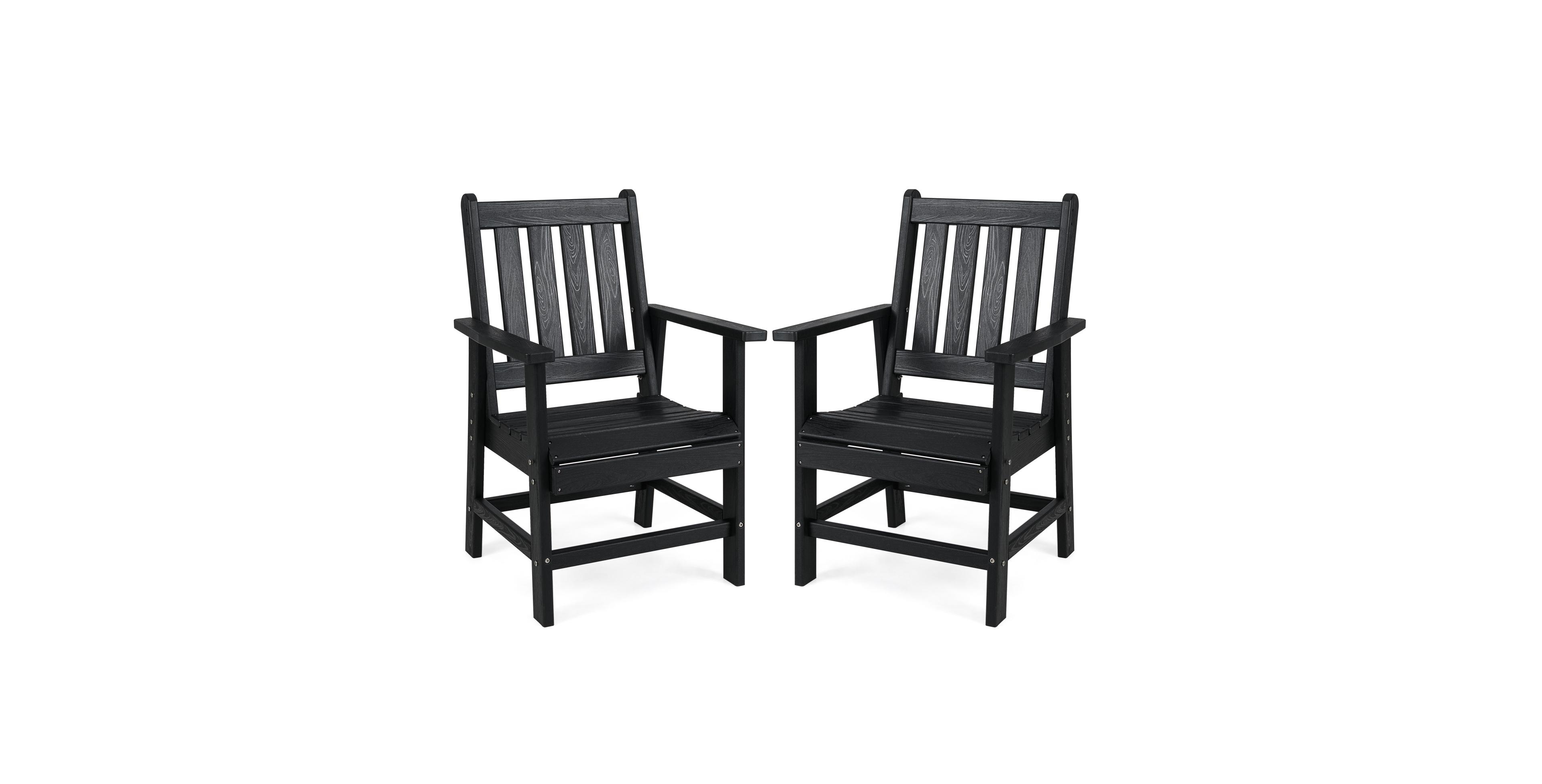 Gymax Patio Dining Chairs Set of 2 w/Wide Armrests Curved Seat Wood Grain for Backyard