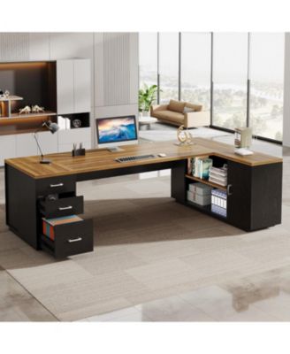 85.8-Inch L-Shaped Executive Desk, Extra Large Modern Office Desk with File Drawers