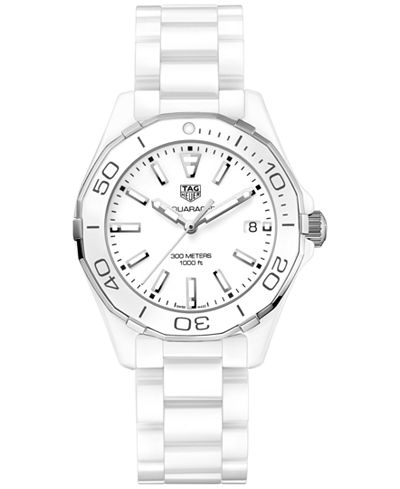 TAG Heuer Women's Swiss Aquaracer White Ceramic Bracelet Watch 35mm WAY1391.BH0717