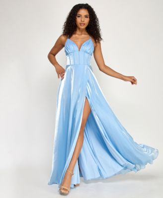 Juniors' V-Neck Organza A-Line Maxi Dress
