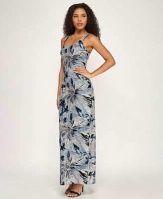 Juniors' Sequin Square-Neck Maxi Dress
