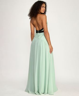 Juniors' Halter V-Neck Chiffon Maxi Dress