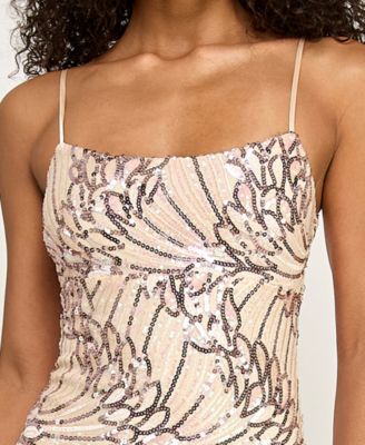 Juniors' Scoop-Neck Embroidered Sequin Maxi Dress