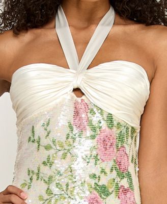 Juniors' Halter Sweetheart Neck Maxi Dress