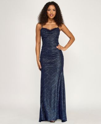 Juniors' Sweetheart Neck Ruched Gown