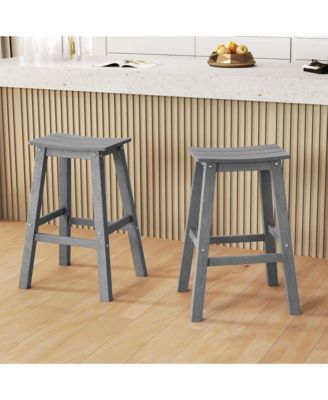 29'' Patio Bar Stool Set of 2 w/ Curved Seat & Footrests for Backyard Outdoor