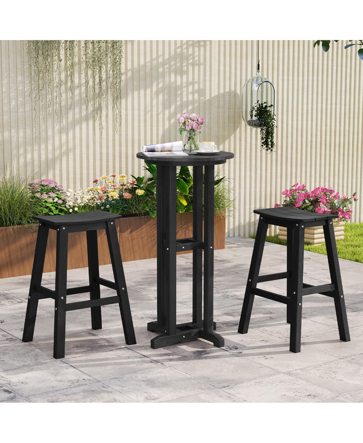 Gymax 29'' Patio Bar Stool Set of 2 w/ Curved Seat & Footrests for Backyard Outdoor
