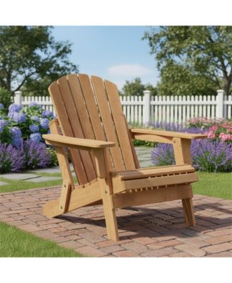 Outdoor Wooden Folding Adirondack Chair with BackRest & SeatBoard, Wood Patio Chair