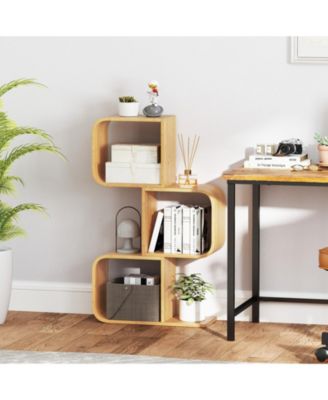 3-Tier S-Shaped Bookcase with 3 Open Cubes for Living Room