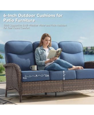 5-Piece Brown Wicker Patio Conversation Set with 6 in. Olefin Cushions/Patio Swivel Chair with Couch
