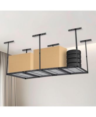 4x8 ft Overhead Garage Storage Rack, Height Adjustable Metal Ceiling Rack, 660 Lbs Capacity, 6 Vertical Posts