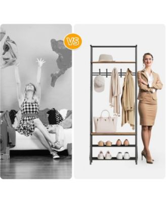 Hall Tree with 5 Hooks, 4-In-1 Entryway Coat Rack and Shoe Storage Bench