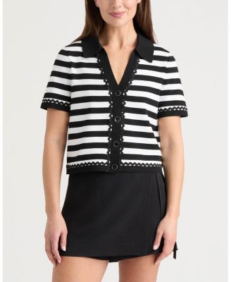 Women's Short Sleeve Ric Rac Trims Cardigan