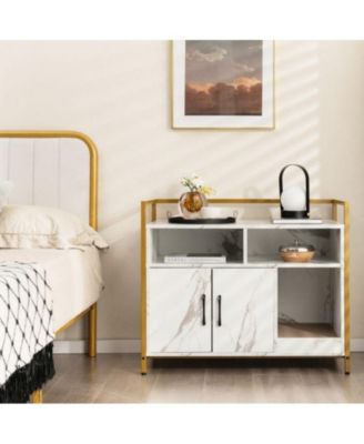 Hidden Cat Washroom with Double Doors & Scratch Cardboard - Modern Litter Box Enclosure