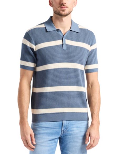 Мужской свитер Buffalo David Bitton Winder Textured Striped Polo Sweater, цвет: Стальной синий