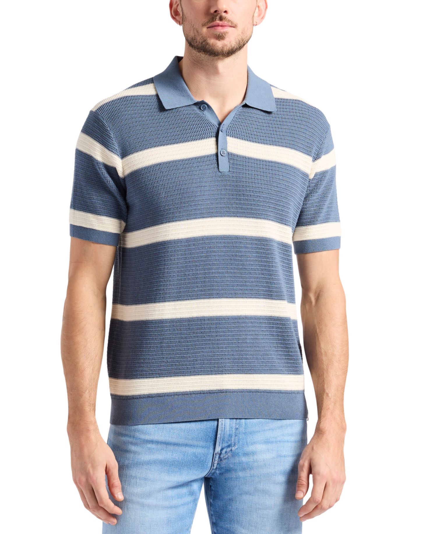 Men's Winder Textured Striped Polo Sweater