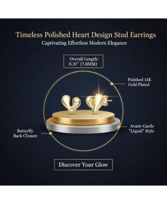 Polished Heart Design Stud Earrings in 14K Gold Plated