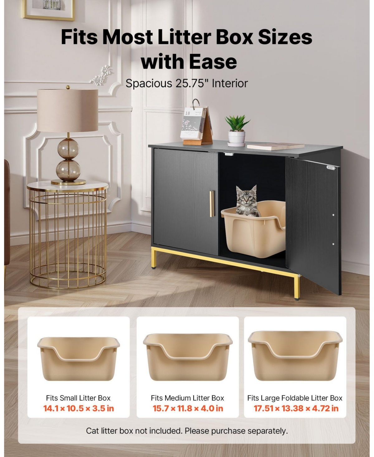 Aostirmotor 27.6" Hidden Litter Box Cabinet with Metal Legs & Handle