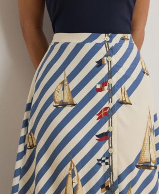 Plus Size Striped Sailboat Print Skirt
