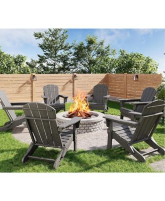 Folding Adirondack Chairs Set of 6, HDPE Plastic Outdoor Chairs with Wood Texture, Weather Resistant for Fire Pit, Deck, Patio, Pool